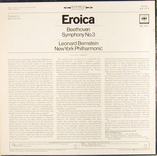 Ludwig van Beethoven / Leonard Bernstein / The New York Philharmonic Orchestra : Eroica (LP, Album)