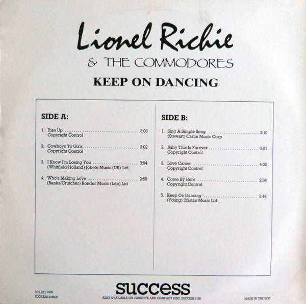 Lionel Richie & Commodores : Keep On Dancing (LP, Album, RE)