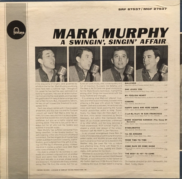 Mark Murphy : A Swingin', Singin' Affair (LP, Album, Mono)