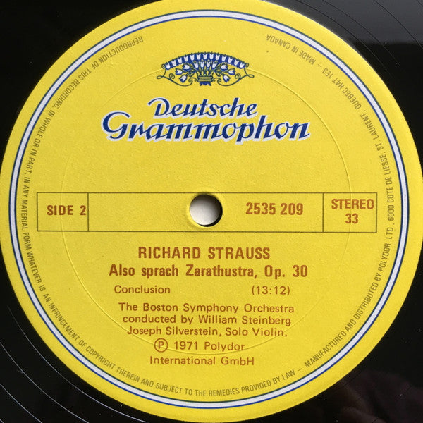 Richard Strauss : Boston Symphony Orchestra . William Steinberg : Also Sprach Zarathustra (LP, Album, RE)