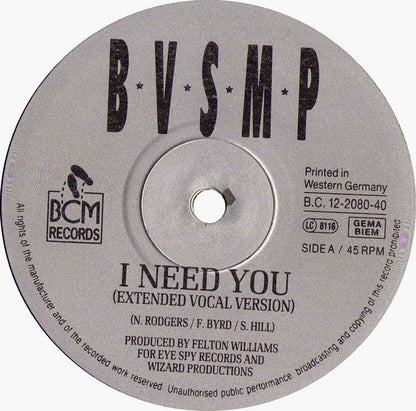 B.V.S.M.P. : I Need You (12")