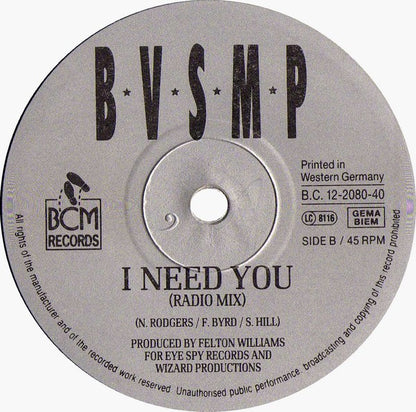 B.V.S.M.P. : I Need You (12")