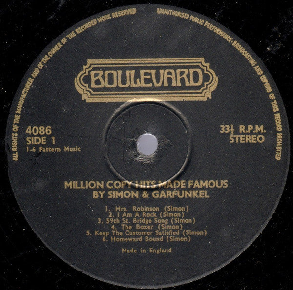 Alan Caddy Orchestra & Singers : Million Copy Hits Made Famous By Simon & Garfunkel (LP)