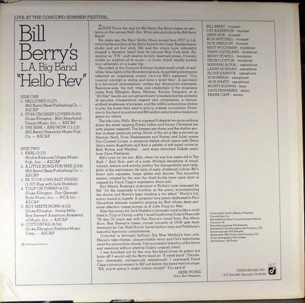 Bill Berry And The LA Band : Hello Rev (LP, Album)