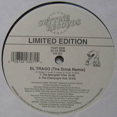 2 In A Room : El Trago (The Drink) (Remix) (12", Ltd)