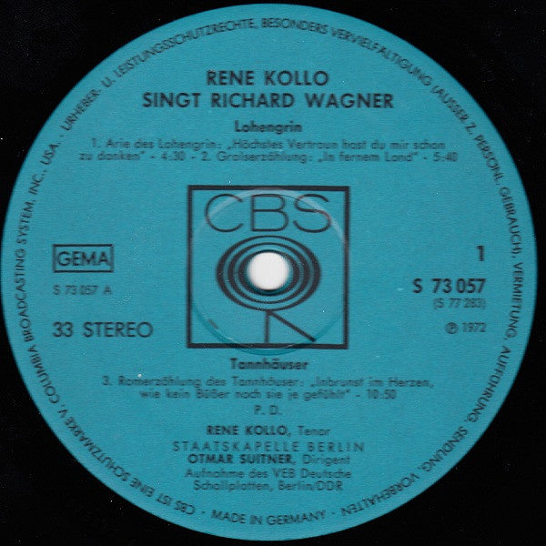 René Kollo, Staatskapelle Berlin, Otmar Suitner : Rene Kollo Singt Richard Wagner (2xLP)