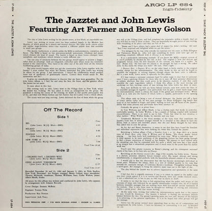 The Jazztet And John Lewis (2) Featuring Art Farmer And Benny Golson : The Jazztet And John Lewis (LP, Album, Mono)