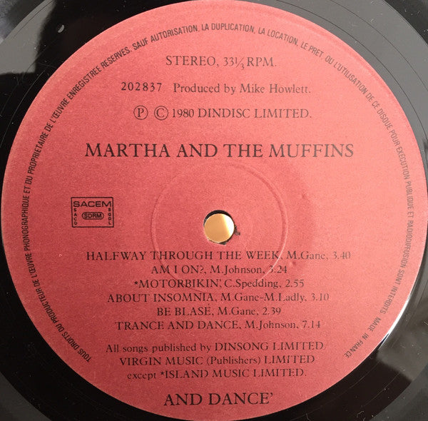 Martha And The Muffins : Trance And Dance (LP, Album + 7")