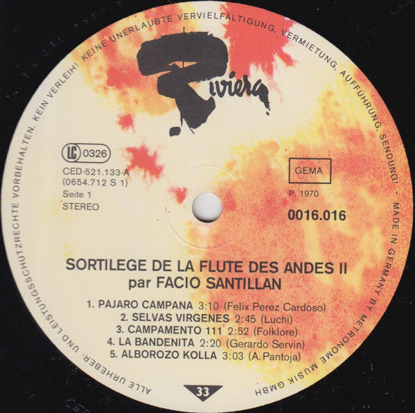 Facio Santillan : Sortilege De La Flute Des Andes Vol 2 (LP, Album, RE)