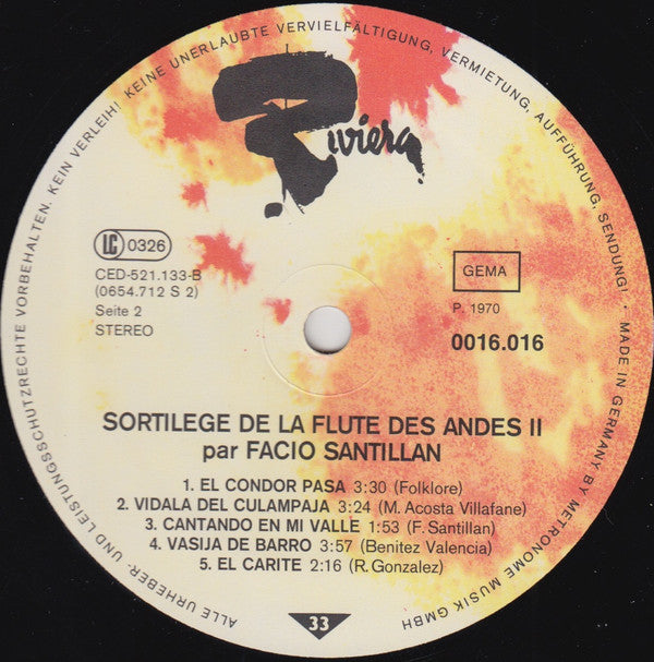 Facio Santillan : Sortilege De La Flute Des Andes Vol 2 (LP, Album, RE)