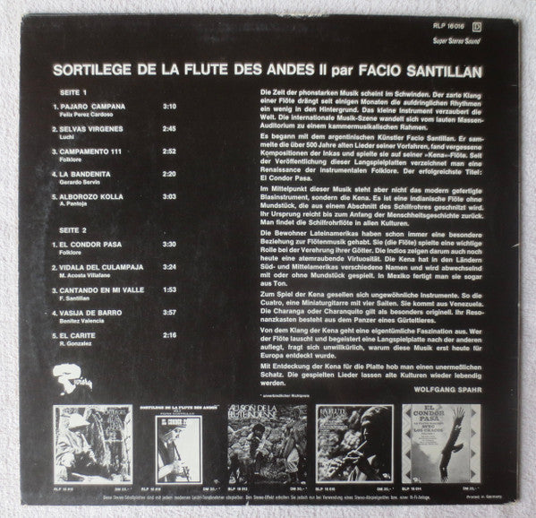 Facio Santillan : Sortilege De La Flute Des Andes Vol 2 (LP, Album, RE)