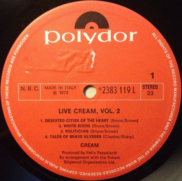 Cream (2) : Live Cream Volume II (LP, Album)