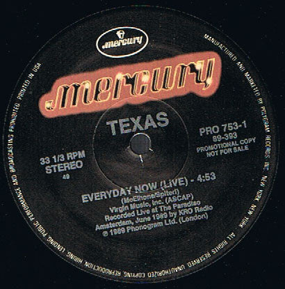 Texas : Everyday Now Live (12", EP, Promo)