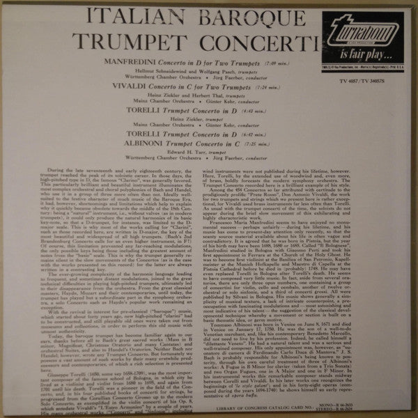 Francesco Manfredini, Antonio Vivaldi, Giuseppe Torelli, Tomaso Albinoni : Italian Baroque Trumpet Concerti (LP)