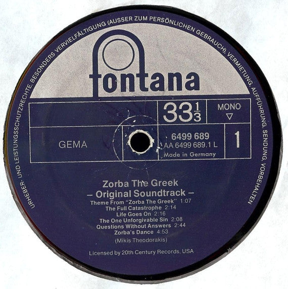 Mikis Theodorakis : Zorba The Greek - Original Soundtrack - (LP, Album, Mono, RE)