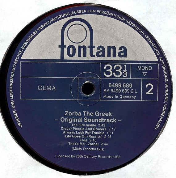 Mikis Theodorakis : Zorba The Greek - Original Soundtrack - (LP, Album, Mono, RE)