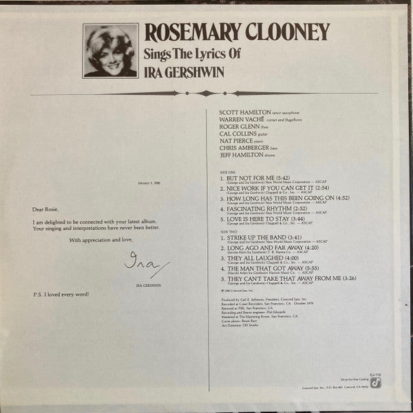 Rosemary Clooney : Rosemary Clooney Sings The Lyrics Of Ira Gershwin (LP, Album)