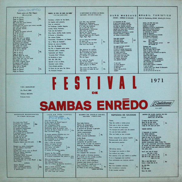 Various : Festival De Sambas Enrêdo 1971 (LP, Album, Yel)