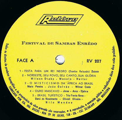 Various : Festival De Sambas Enrêdo 1971 (LP, Album, Yel)