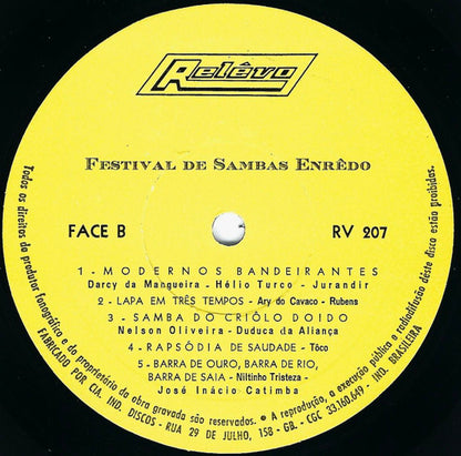 Various : Festival De Sambas Enrêdo 1971 (LP, Album, Yel)