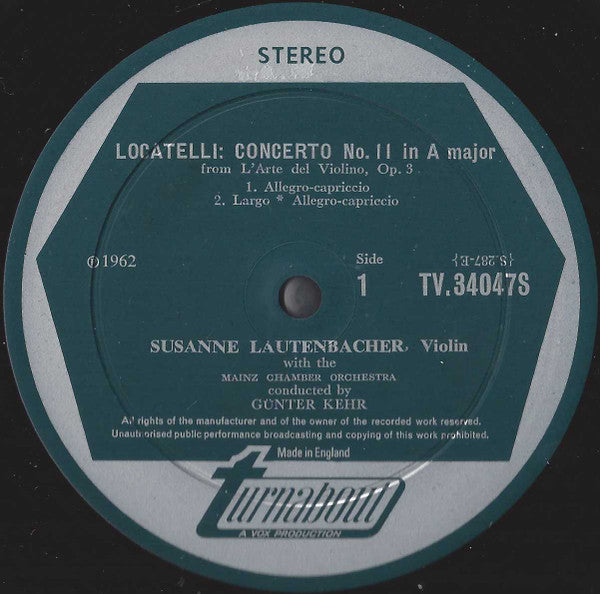 Pietro Antonio Locatelli, Susanne Lautenbacher, Mainzer Kammerorchester, Günter Kehr : Two Concerti From "L'Arte Del Violino": No. 11 In A, No. 12 In D (LP, RE)