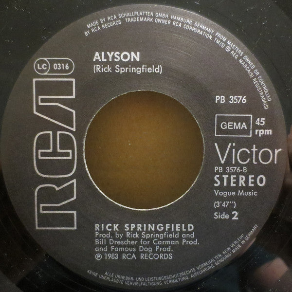 Rick Springfield : Human Touch (7", Single)