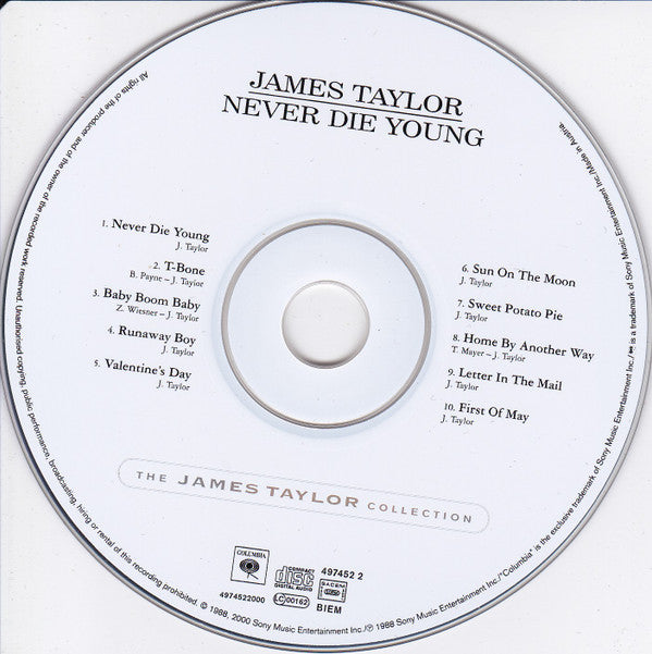 James Taylor (2) : Never Die Young (CD, Album, RE, RM)