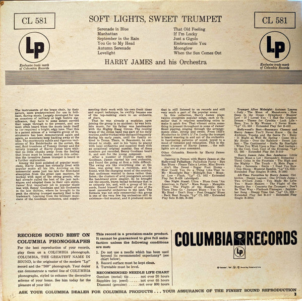 Harry James And His Orchestra : Soft Lights, Sweet Trumpet (LP, Mono)