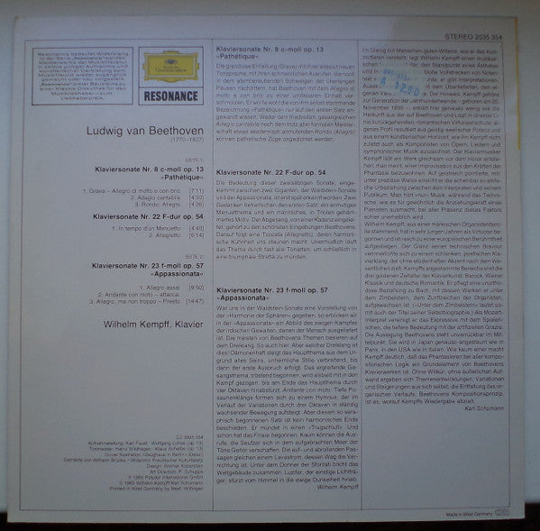 Wilhelm Kempff - Ludwig van Beethoven : Klaviersonaten Nr.8 »Pathétique« - Nr.22 / Nr.23 »Appassionata« (LP, Album)