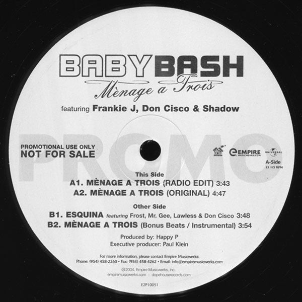 Baby Bash : Mènage A Trois (12", Promo)