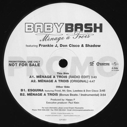 Baby Bash : Mènage A Trois (12", Promo)