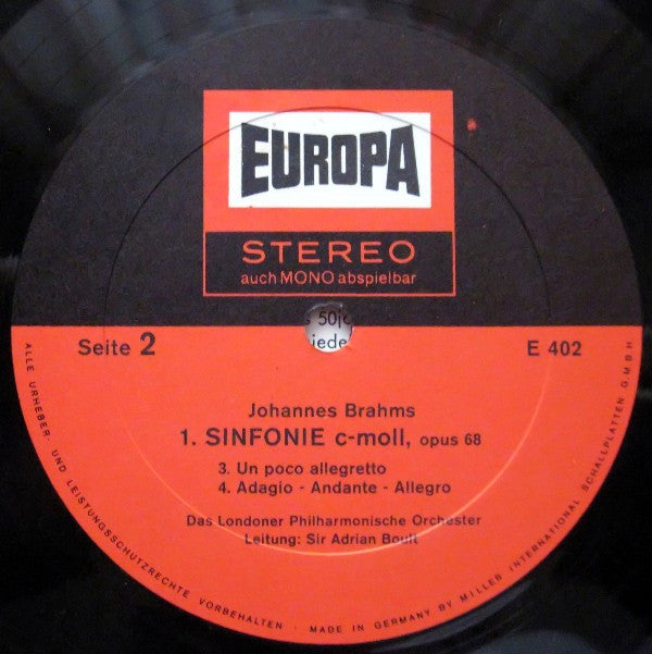 Johannes Brahms - The London Philharmonic Orchestra Leitung: Sir Adrian Boult : 1. Sinfonie C-Moll (LP, Album)