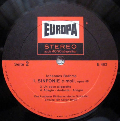 Johannes Brahms - The London Philharmonic Orchestra Leitung: Sir Adrian Boult : 1. Sinfonie C-Moll (LP, Album)