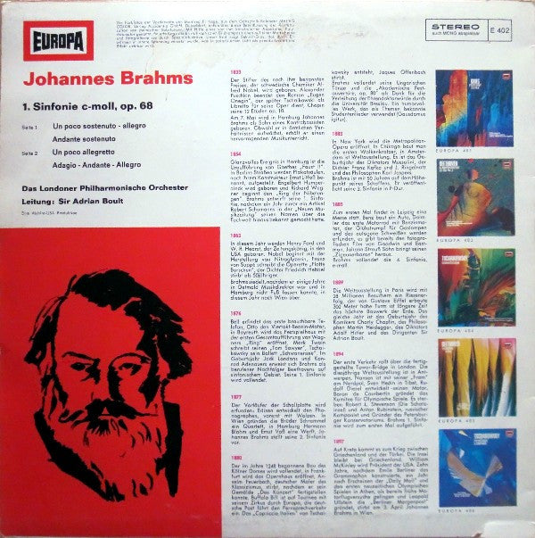 Johannes Brahms - The London Philharmonic Orchestra Leitung: Sir Adrian Boult : 1. Sinfonie C-Moll (LP, Album)