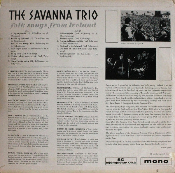 Savanna Tríóið : Folksongs From Iceland (LP, Album, Mono)