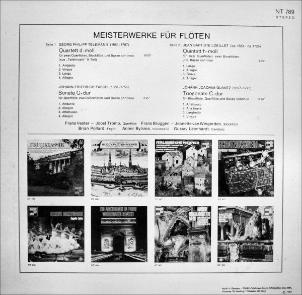 Frans Brüggen • Frans Vester • Gustav Leonhardt : Meisterwerke Für Flöten • Masterpieces For Flutes • Chefs-d'œvre Pour Flûtes (LP, RE)