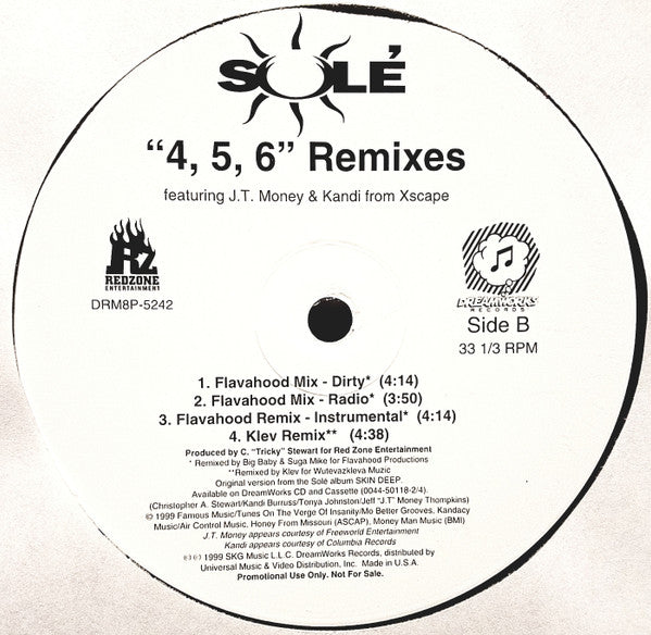 Solé Featuring JT Money & Kandi : 4, 5, 6 (Remixes) (12", Promo)