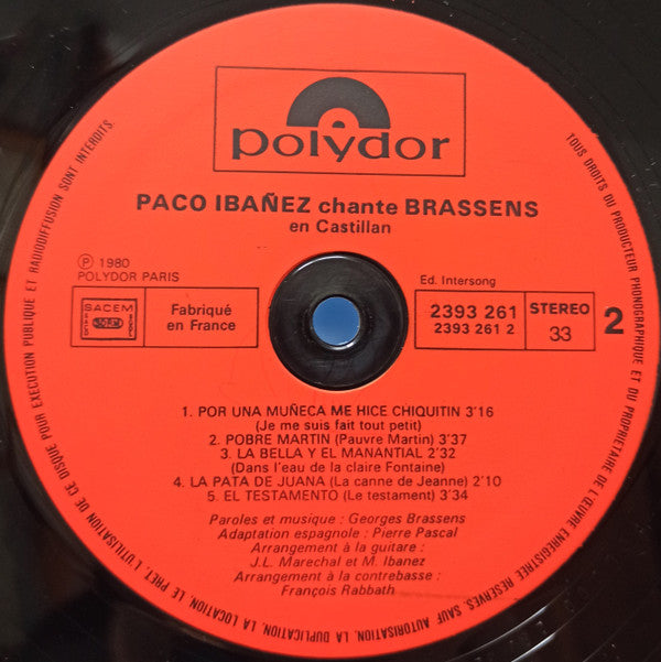 Paco Ibañez : Chante Brassens En Castillan (LP, RE)