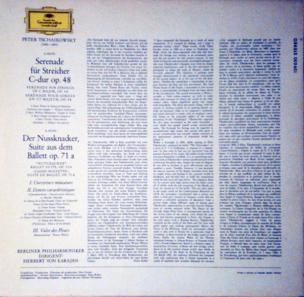 Pyotr Ilyich Tchaikovsky - Herbert Von Karajan, Berliner Philharmoniker : Serenade For Strings / Nutcracker Suite (LP)