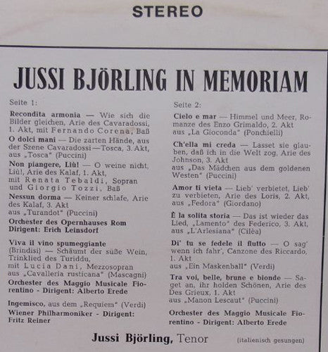 Jussi Björling : In Memoriam (LP, Comp)