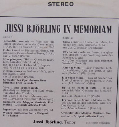 Jussi Björling : In Memoriam (LP, Comp)