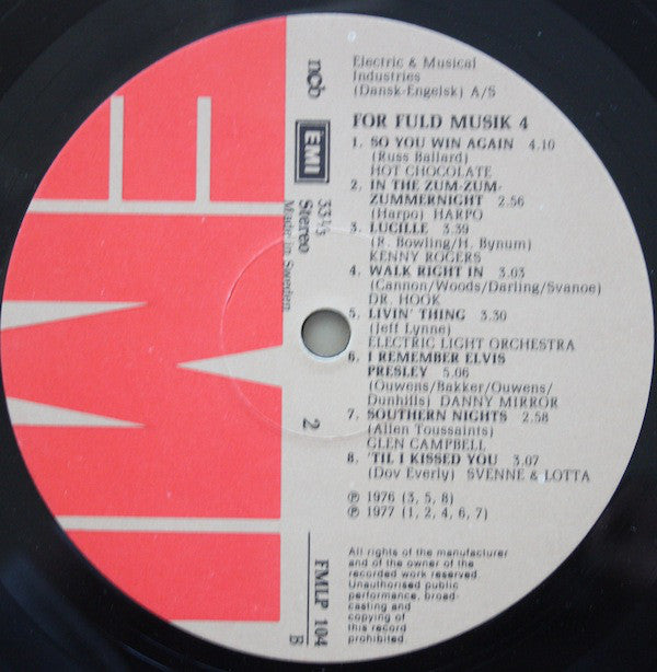 Various : For Fuld Musik 4 (LP, Comp)