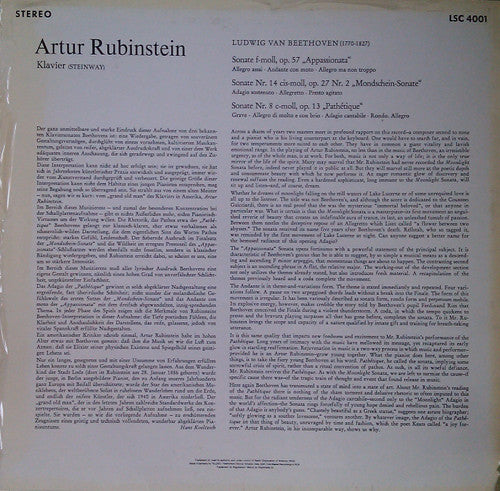 Arthur Rubinstein, Ludwig van Beethoven : Beethoven-Sonaten "Appassionata" "Monschein" "Pathétique" (LP, Album, RE)