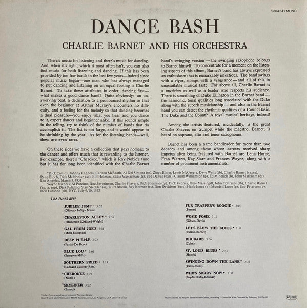 Charlie Barnet And His Orchestra : Dance Bash (LP, Mono, RE)