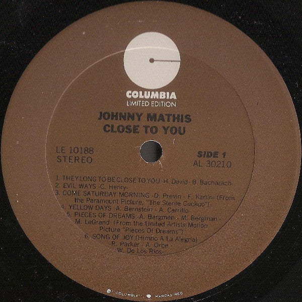 Johnny Mathis : Close To You (LP, Album, RE)