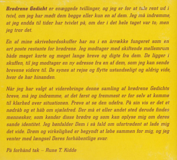 Rune T. Kidde + Povl Dissing + Peter Steenild + Hans Sydow : Brødrene Gedicht (CD, Album)