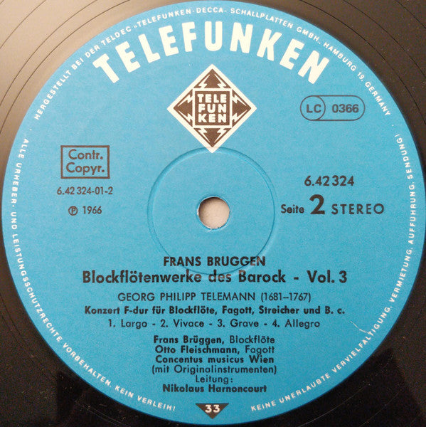 Frans Brüggen : Blockflötenwerke Des Barock - Vol. 3 (LP, Comp, RE)