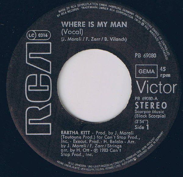 Eartha Kitt : Where Is My Man (7", Single)