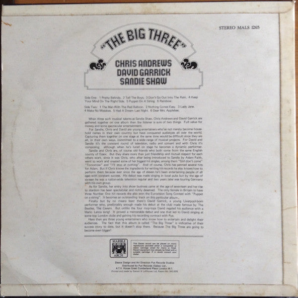 Chris Andrews (3) / David Garrick / Sandie Shaw : The Big Three (LP, Comp)