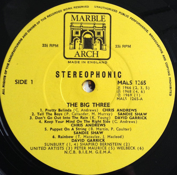 Chris Andrews (3) / David Garrick / Sandie Shaw : The Big Three (LP, Comp)